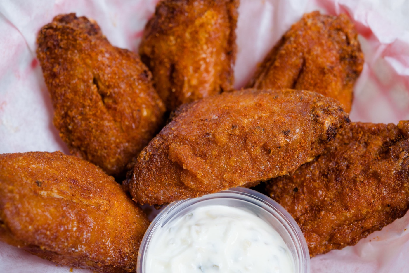 Kickin’ Wings with garlic butter and a dry Cajun rub.